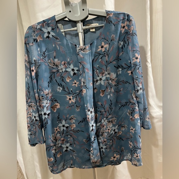 Coldwater Creek Tops - Coldwater Creek Blue Floral blouse with Blush Accents